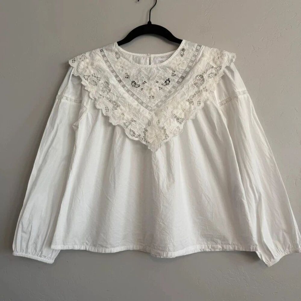 Zara Girls White Lace Blouse Size 11-12 Cotton Cottagecore